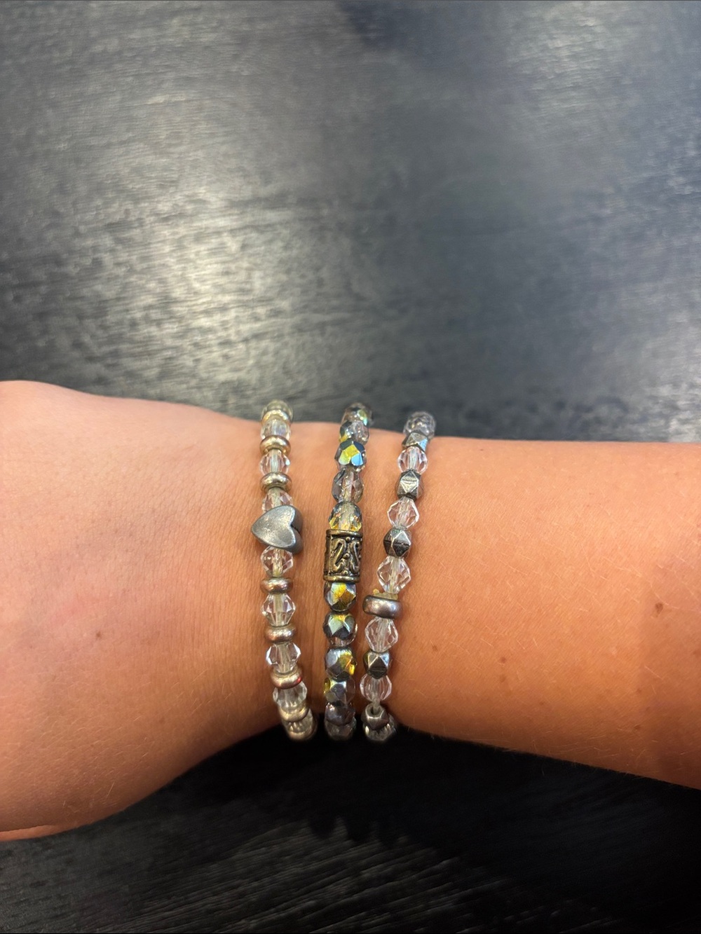 Crystal Beaded Stretch Bracelets- Set of 3 - Picture 2 of 2